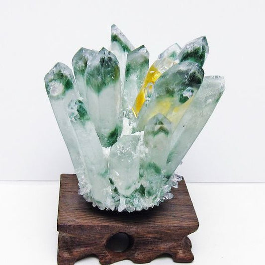 緑水晶 クラスター 原石 置物 台座付属 一点物 182-7343