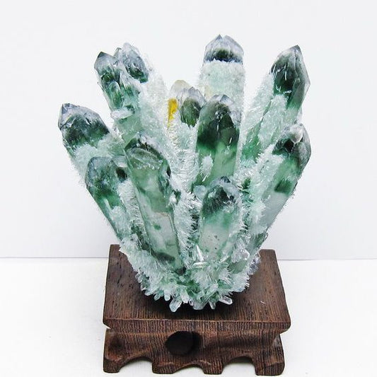 緑水晶 クラスター 原石 置物 台座付属 一点物 182-7351