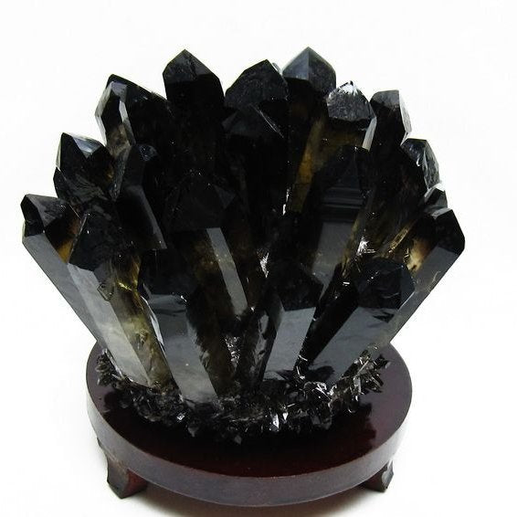 1.6Kg モリオン クラスター 黒水晶 原石 台座付属 一点物 182-8439