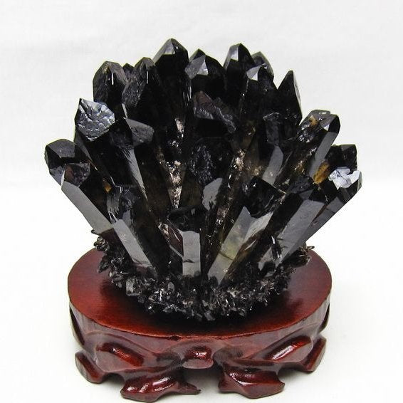 1.4Kg 黒水晶 クラスター モリオン 原石 台座付属 一点物 182-8706