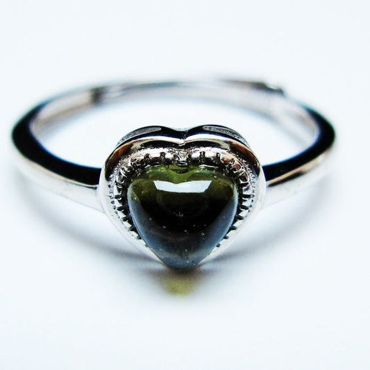モルダバイト リング モルダウ石 指輪 ハート フリーサイズ 12号 一点物 メール便可 [M便 1/20] 199-566