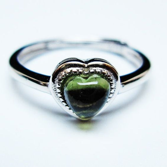 モルダバイト リング モルダウ石 指輪 ハート フリーサイズ 13号 一点物 メール便可 [M便 1/20] 199-569