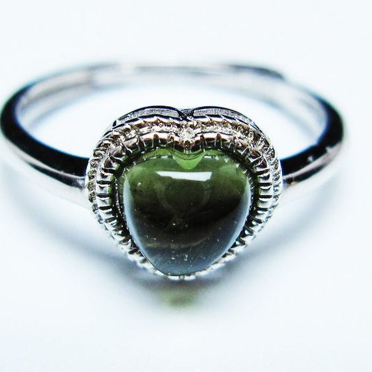 モルダバイト リング モルダウ石 指輪 ハート フリーサイズ 12号 一点物 メール便可 [M便 1/20] 199-607