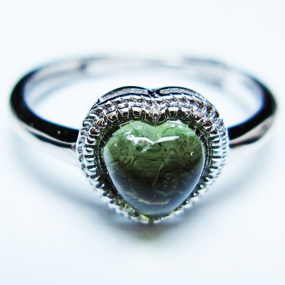 モルダバイト リング モルダウ石 指輪 ハート フリーサイズ 13号 一点物 メール便可 [M便 1/20] 199-614