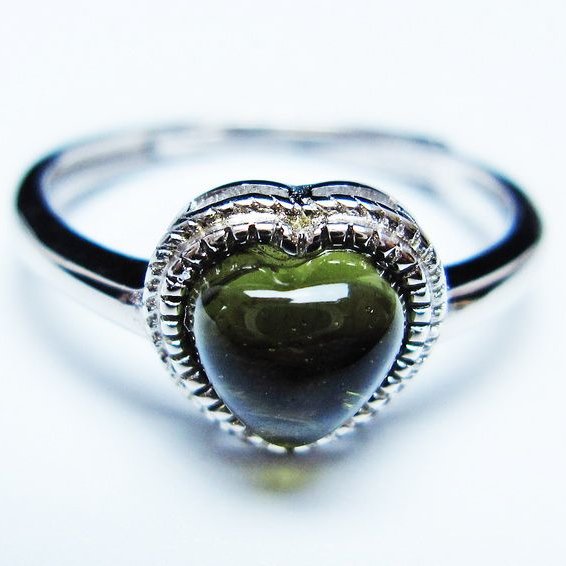 モルダバイト リング モルダウ石 指輪 ハート フリーサイズ 12号 一点物 メール便可 [M便 1/20] 199-616
