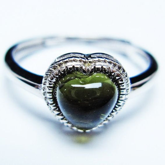モルダバイト リング モルダウ石 指輪 ハート フリーサイズ 12号 一点物 メール便可 [M便 1/20] 199-616