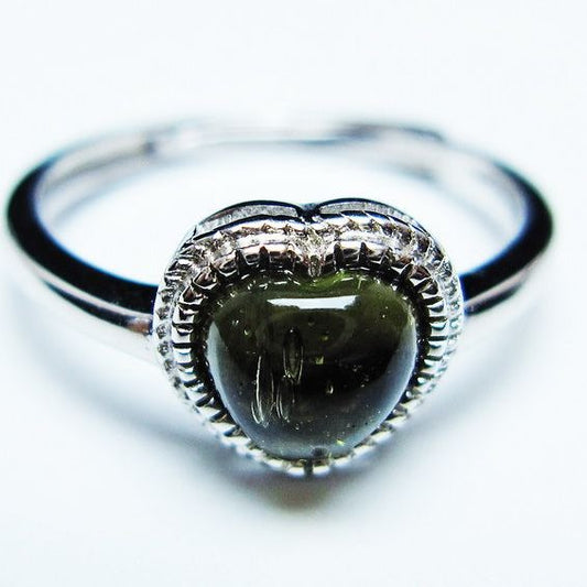 モルダバイト リング モルダウ石 指輪 ハート フリーサイズ 13号 一点物 メール便可 [M便 1/20] 199-618