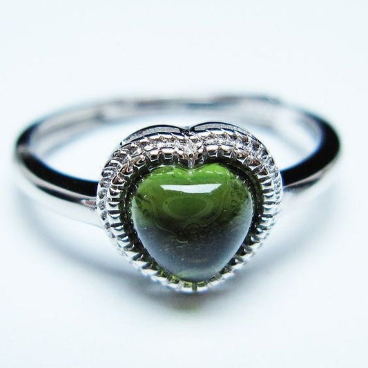 モルダバイト リング モルダウ石 指輪 ハート フリーサイズ 12号 一点物 メール便可 [M便 1/20] 199-620
