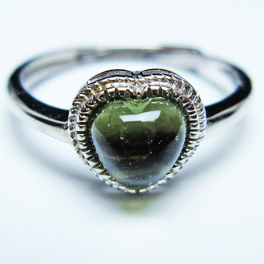 モルダバイト リング モルダウ石 指輪 ハート フリーサイズ 14号 一点物 メール便可 [M便 1/20] 199-621
