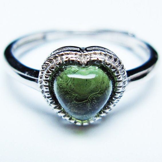 モルダバイト リング モルダウ石 指輪 ハート フリーサイズ 13号 一点物 メール便可 [M便 1/20] 199-628