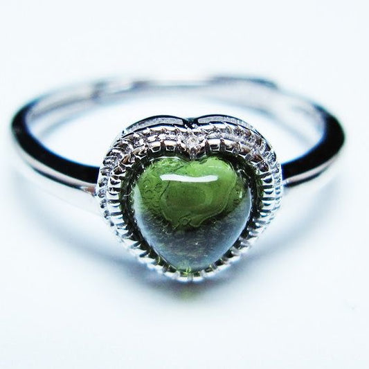 モルダバイト リング モルダウ石 指輪 ハート フリーサイズ 12号 一点物 メール便可 [M便 1/20] 199-632