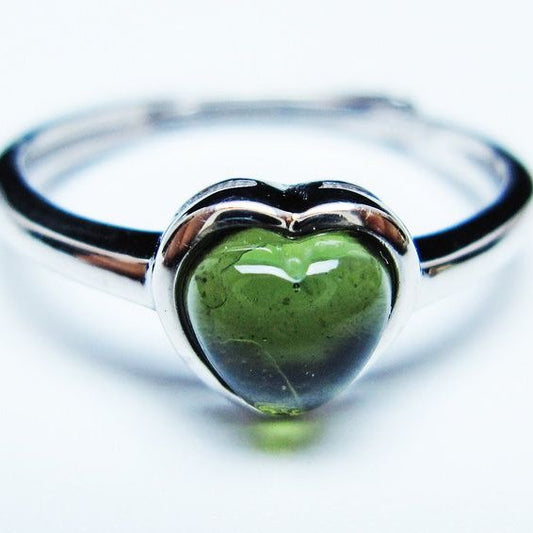 モルダバイト リング モルダウ石 指輪 ハート フリーサイズ 14号 一点物 メール便可 [M便 1/20] 199-636