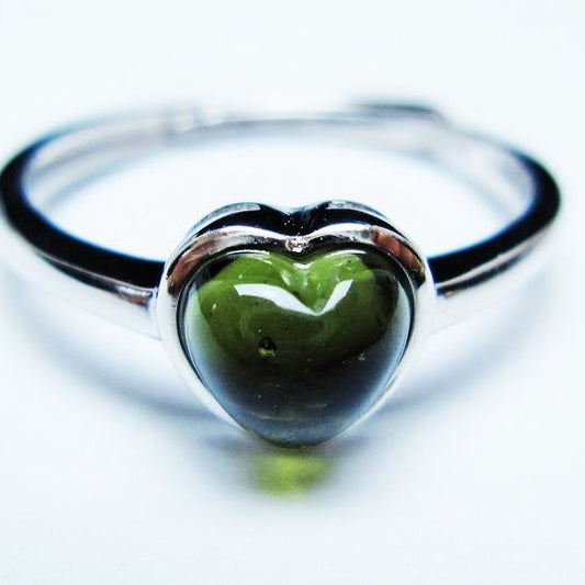 モルダバイト リング モルダウ石 指輪 ハート フリーサイズ 14号 一点物 メール便可 [M便 1/20] 199-637