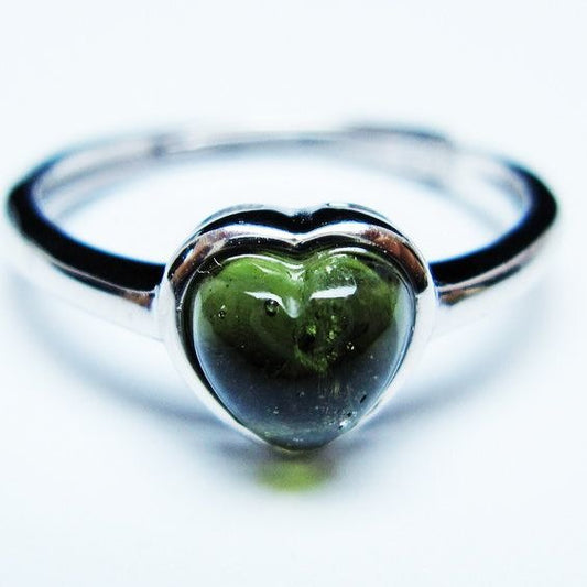 モルダバイト リング モルダウ石 指輪 ハート フリーサイズ 13号 一点物 メール便可 [M便 1/20] 199-638