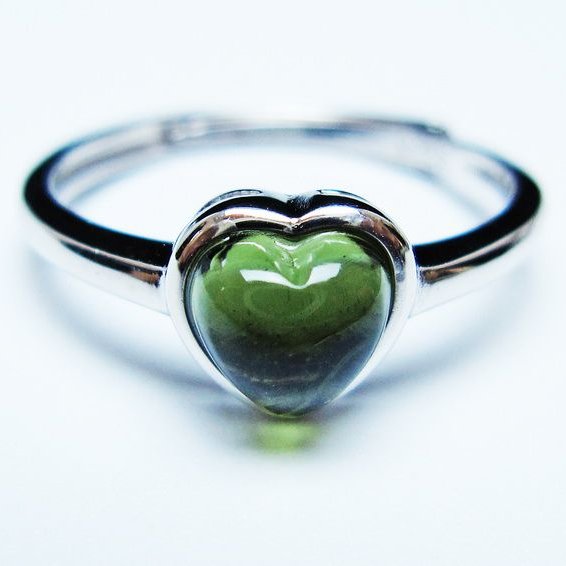 モルダバイト リング モルダウ石 指輪 ハート フリーサイズ 13号 一点物 メール便可 [M便 1/20] 199-640