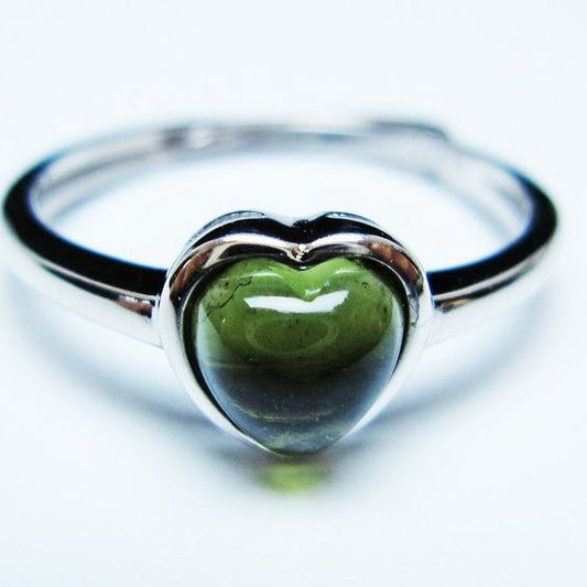 モルダバイト リング モルダウ石 指輪 ハート フリーサイズ 13号 一点物 メール便可 [M便 1/20] 199-641