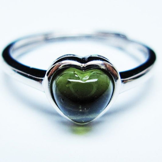 モルダバイト リング モルダウ石 指輪 ハート フリーサイズ 13号 一点物 メール便可 [M便 1/20] 199-644