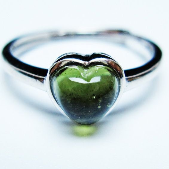 モルダバイト リング モルダウ石 指輪 ハート フリーサイズ 14号 一点物 メール便可 [M便 1/20] 199-649