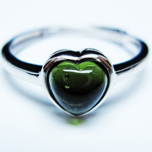 モルダバイト リング モルダウ石 指輪 ハート フリーサイズ 12号 一点物 メール便可 [M便 1/20] 199-650