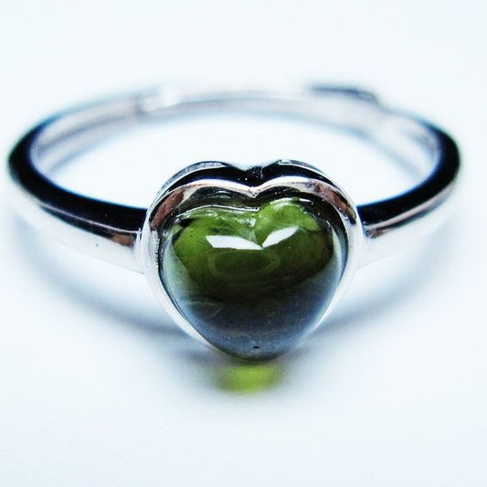 モルダバイト リング モルダウ石 指輪 ハート フリーサイズ 14号 一点物 メール便可 [M便 1/20] 199-655
