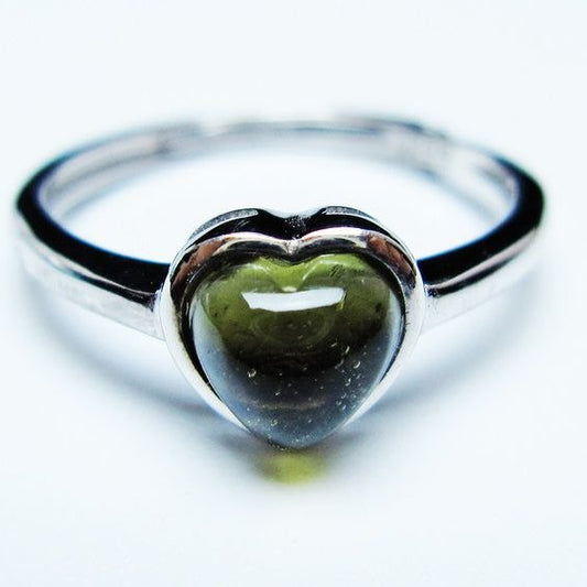 モルダバイト リング モルダウ石 指輪 ハート フリーサイズ 13号 一点物 メール便可 [M便 1/20] 199-657