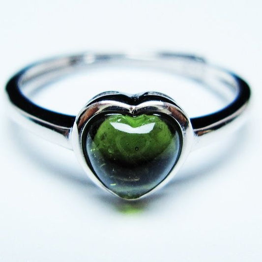 モルダバイト リング モルダウ石 指輪 ハート フリーサイズ 13号 一点物 メール便可 [M便 1/20] 199-658