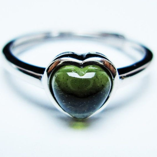 モルダバイト リング モルダウ石 指輪 ハート フリーサイズ 12号 一点物 メール便可 [M便 1/20] 199-659