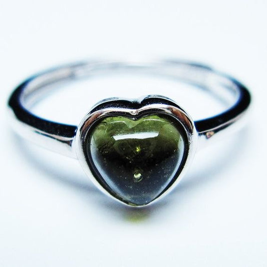 モルダバイト リング モルダウ石 指輪 ハート フリーサイズ 12号 一点物 メール便可 [M便 1/20] 199-665