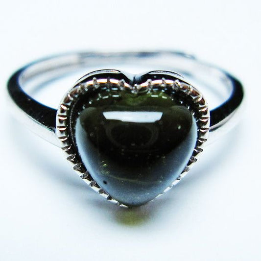 モルダバイト リング モルダウ石 指輪 ハート フリーサイズ 14号 一点物 メール便可 [M便 1/20] 199-713