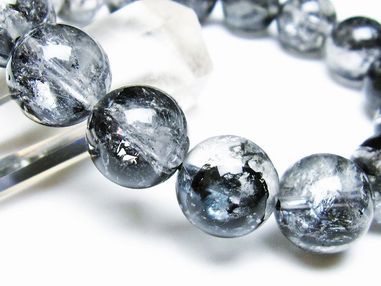 エレスチャルクォーツ ブレスレット 14mm ブラックエレスチャル 一点物  111-37772