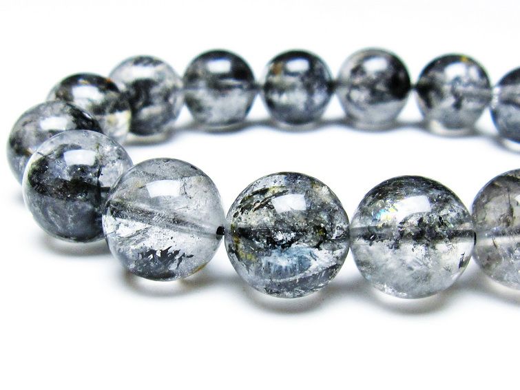エレスチャルクォーツ ブレスレット 14mm ブラックエレスチャル 一点物  111-37775