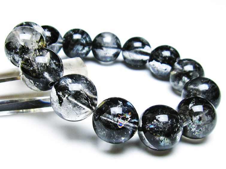 エレスチャルクォーツ ブレスレット 16mm ブラックエレスチャル 一点物  111-37781
