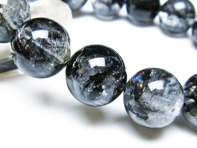 エレスチャルクォーツ ブレスレット 15mm ブラックエレスチャル 一点物  111-37782