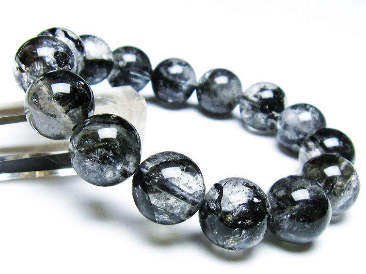 エレスチャルクォーツ ブレスレット 15mm ブラックエレスチャル 一点物  111-37783