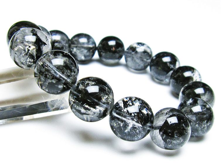 エレスチャルクォーツ ブレスレット 15mm ブラックエレスチャル 一点物  111-37784