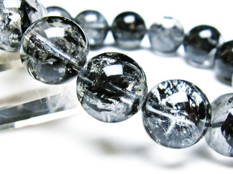 エレスチャルクォーツ ブレスレット 15mm ブラックエレスチャル 一点物  111-37784