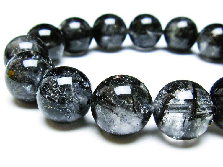 エレスチャルクォーツ ブレスレット 15mm ブラックエレスチャル 一点物  111-37786
