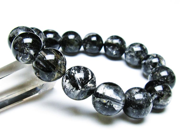 エレスチャルクォーツ ブレスレット 15mm ブラックエレスチャル 一点物  111-37803