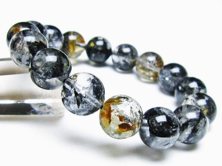 エレスチャルクォーツ ブレスレット 13mm ブラックエレスチャル 一点物  111-37873