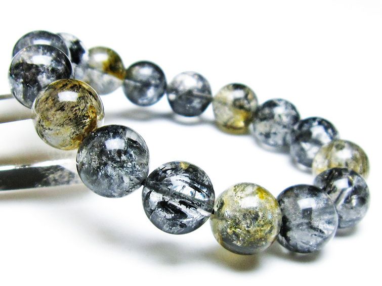 エレスチャルクォーツ ブレスレット 13mm ブラックエレスチャル 一点物  111-37874