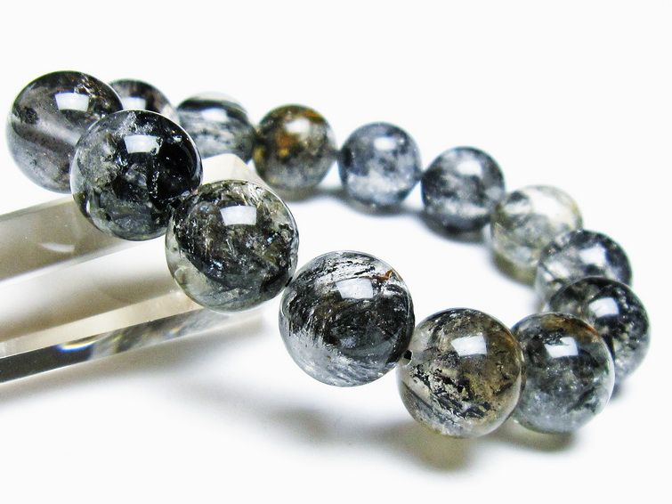 エレスチャルクォーツ ブレスレット 14mm ブラックエレスチャル 一点物  111-37876
