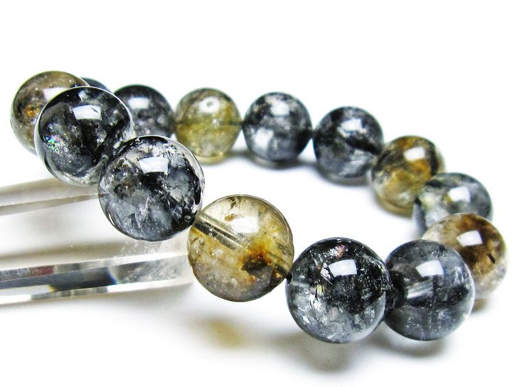 エレスチャルクォーツ ブレスレット 16mm ブラックエレスチャル 一点物  111-37882