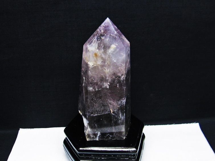 1.1Kg アメジスト 六角柱 アメシスト ポイント 置物 原石 虹入り ファントム 台座付属  一点物 152-2135