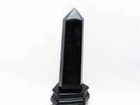 1.4Kg モリオン 六角柱 黒水晶 ポイント 置物 原石 台座付属  一点物 152-2267