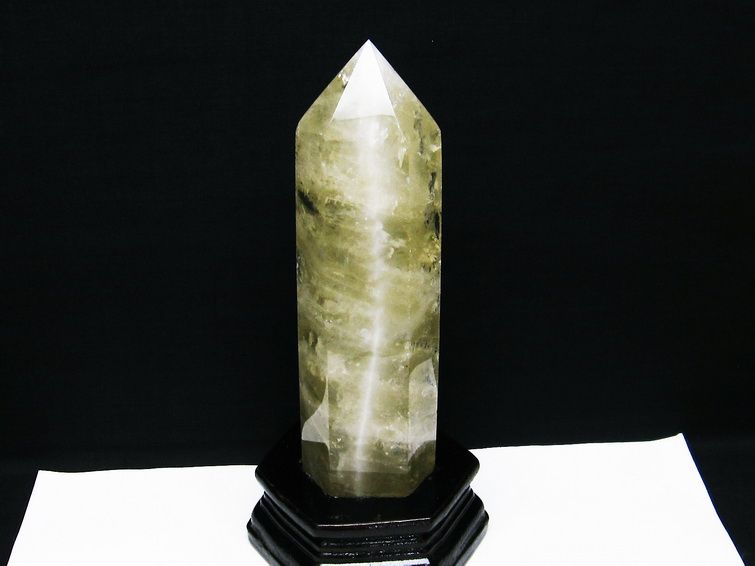 シトリンクォーツ 六角柱 シトリン ポイント 置物 原石 虹入り 台座付属  一点物 152-2300