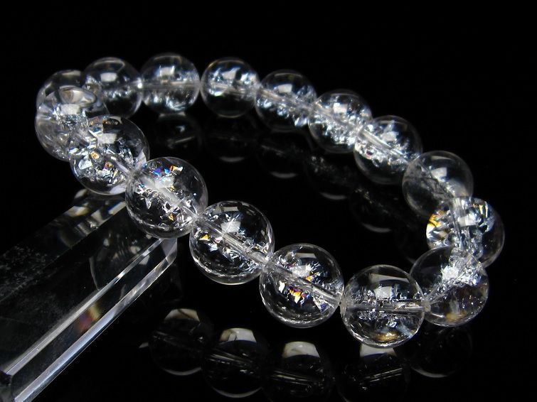 水晶 ブレスレット 虹入り ブレス アイリスクォーツ 14mm 一点物 メール便可 [M便 1/10] 111-17186