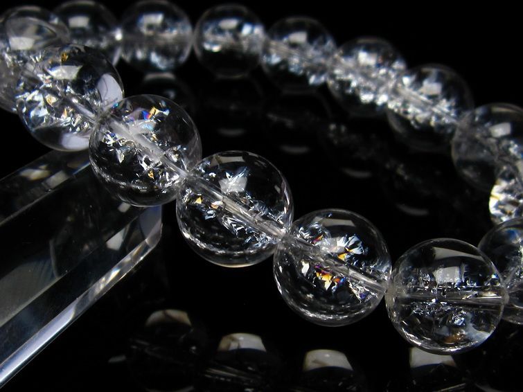 水晶 ブレスレット 虹入り ブレス アイリスクォーツ 14mm 一点物 メール便可 [M便 1/10] 111-17186
