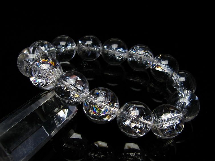 水晶 ブレスレット 虹入り ブレス アイリスクォーツ 16mm 一点物 111-17195
