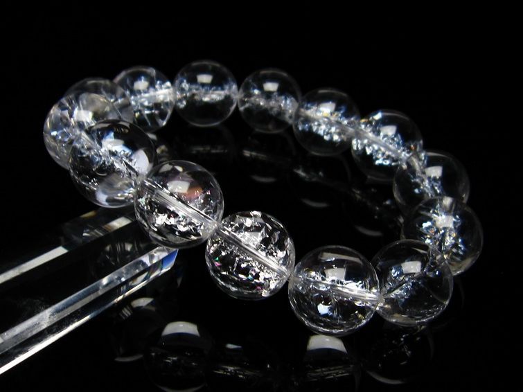 水晶 ブレスレット 虹入り ブレス アイリスクォーツ 16mm 一点物 111-17199