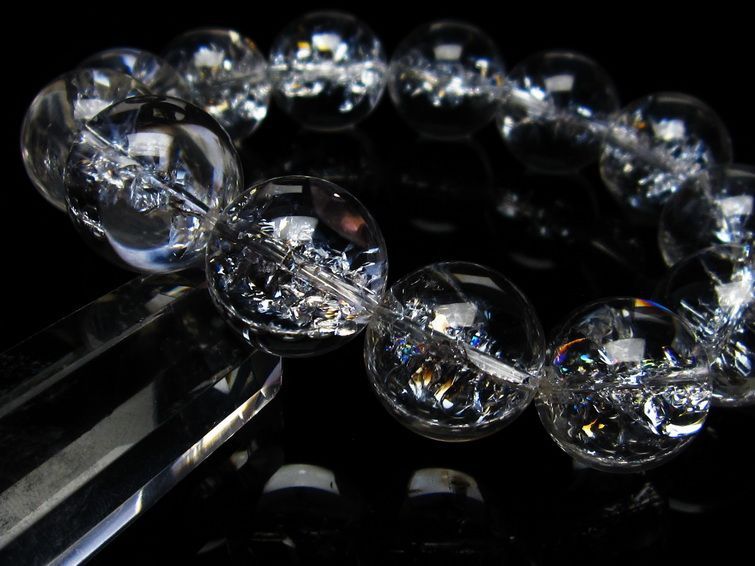 水晶 ブレスレット 虹入り ブレス アイリスクォーツ 17mm 一点物 111-17205